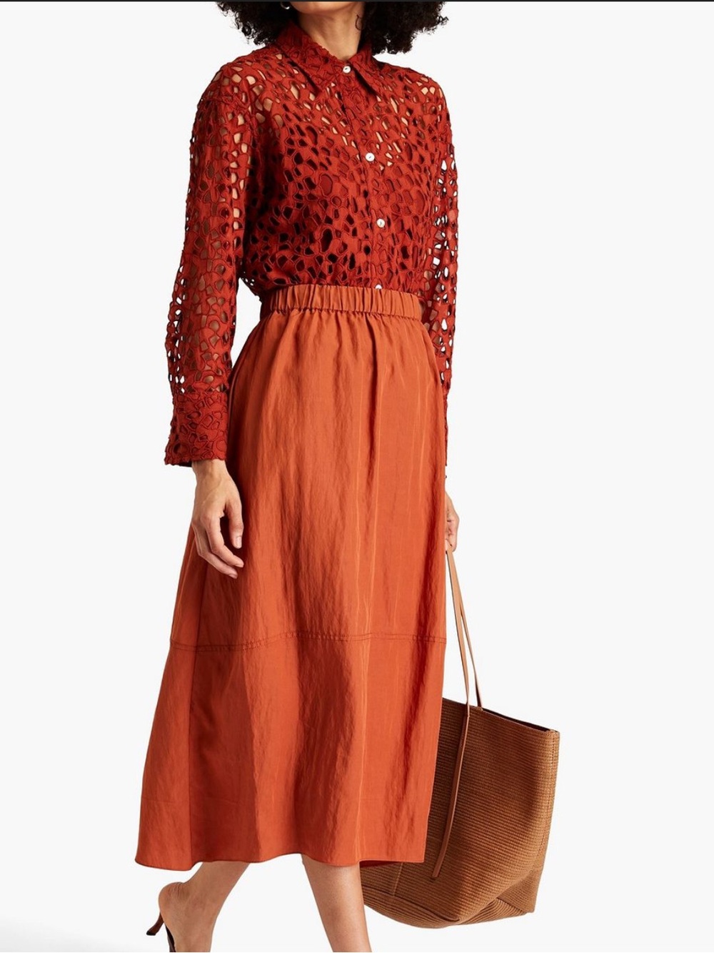 Vince Lace Cutout Button-Down Shirt